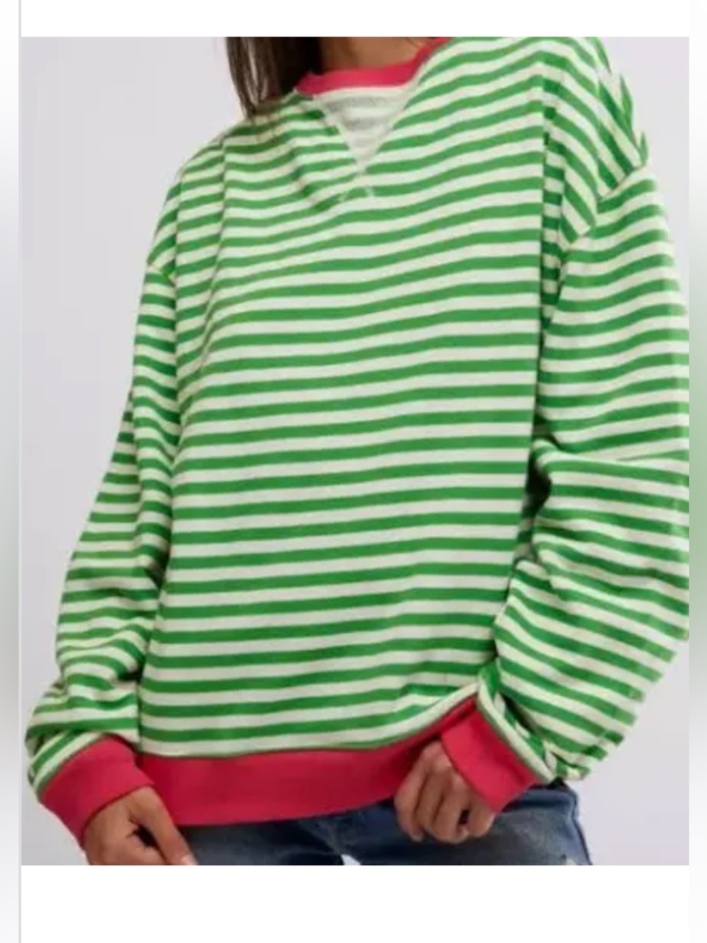 We The Free Green & White Striped Crewneck